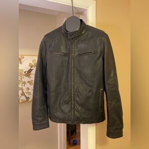 Rogue State BLACK LEATHER Weathered Distressed Moto Biker Motorcycle Jacket Sz M